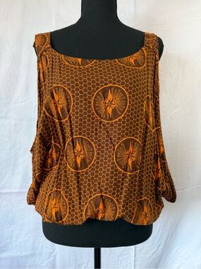 Women’s Brown & Orange Printed Sleeveless Top
